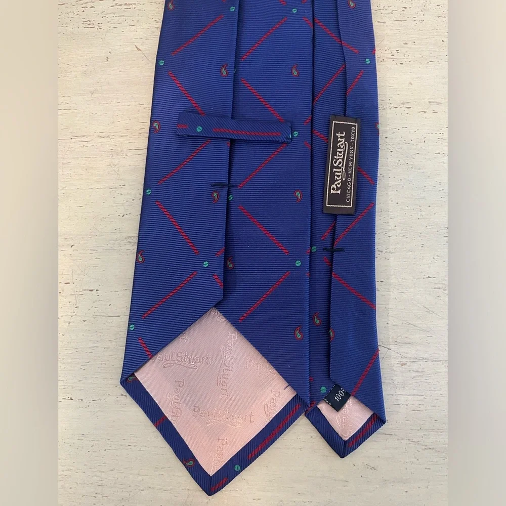 Paul Stuart Made in‎ USA Paisley Check Woven Silk Tie in Blue (Multi) $195
